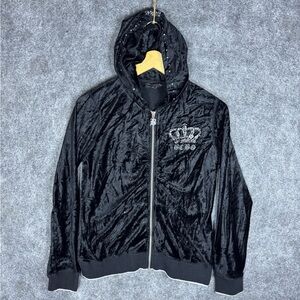 VTG Y2K BCBG Maxazria Zip Hoodie Womens L Black Embellishments Rhinestones